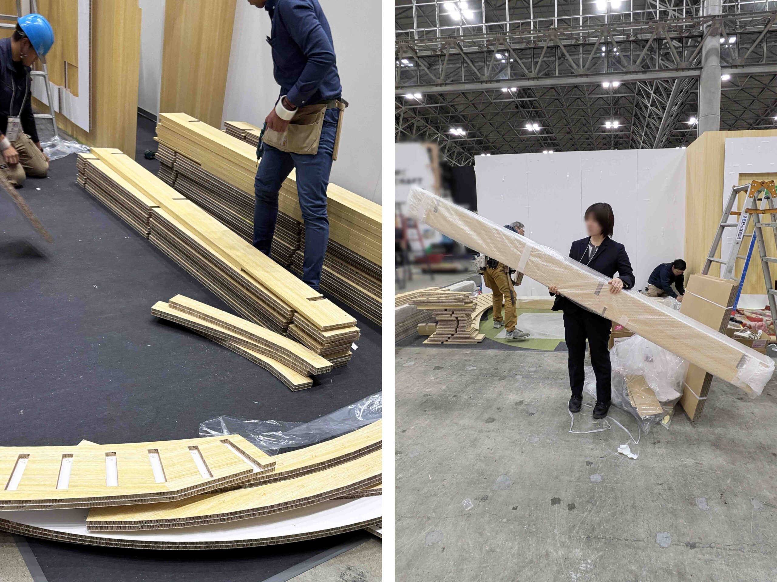 ブースを解体、丁寧に梱包